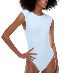Aritzia Babaton Contour Crew Neck Shoulder Pad Bodysuit In Light Blue Size Large